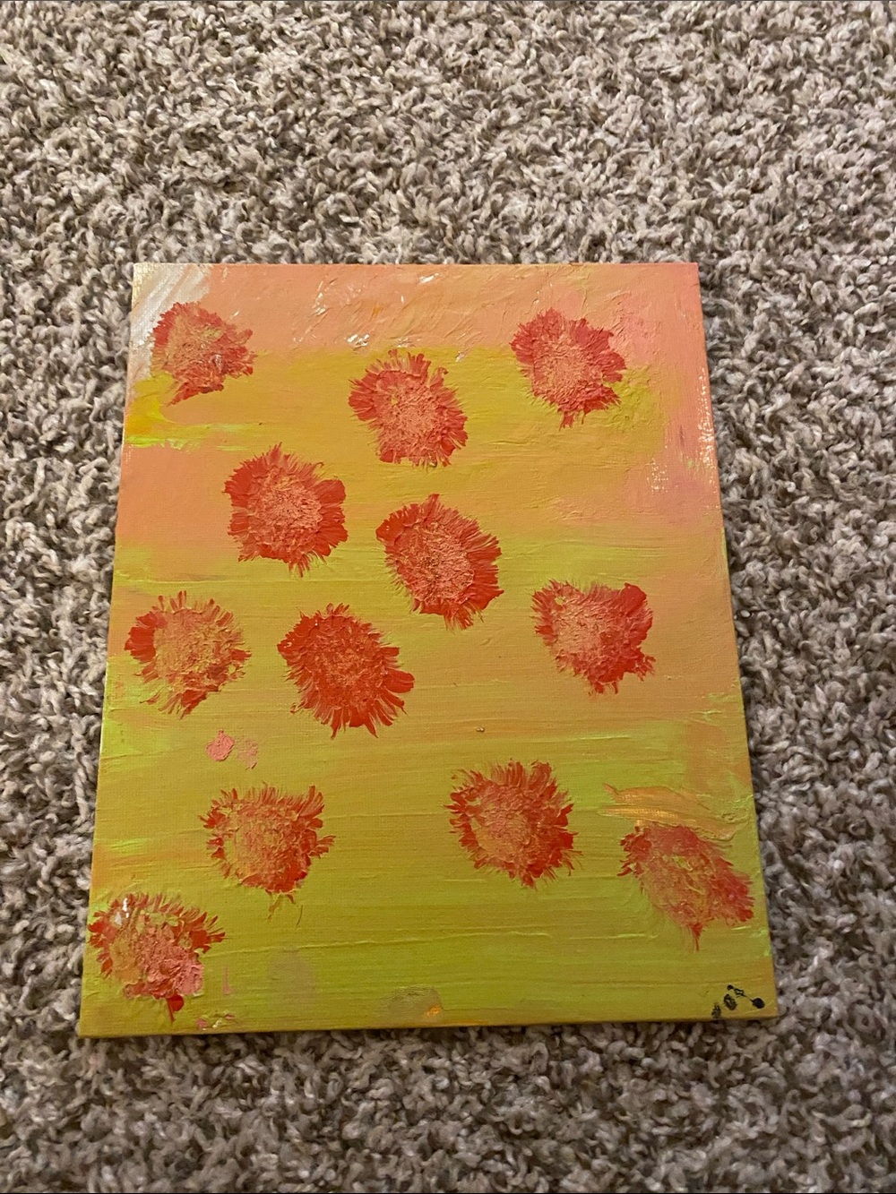 Vibrant Orange Floral Canvas on Yellow Ground - Home Art Painting
